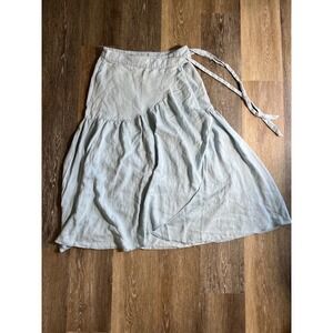 Loft Light Wash Denim Wrap Midi Skirt Tiered Ruffle Chambray Blue Womens Size 6